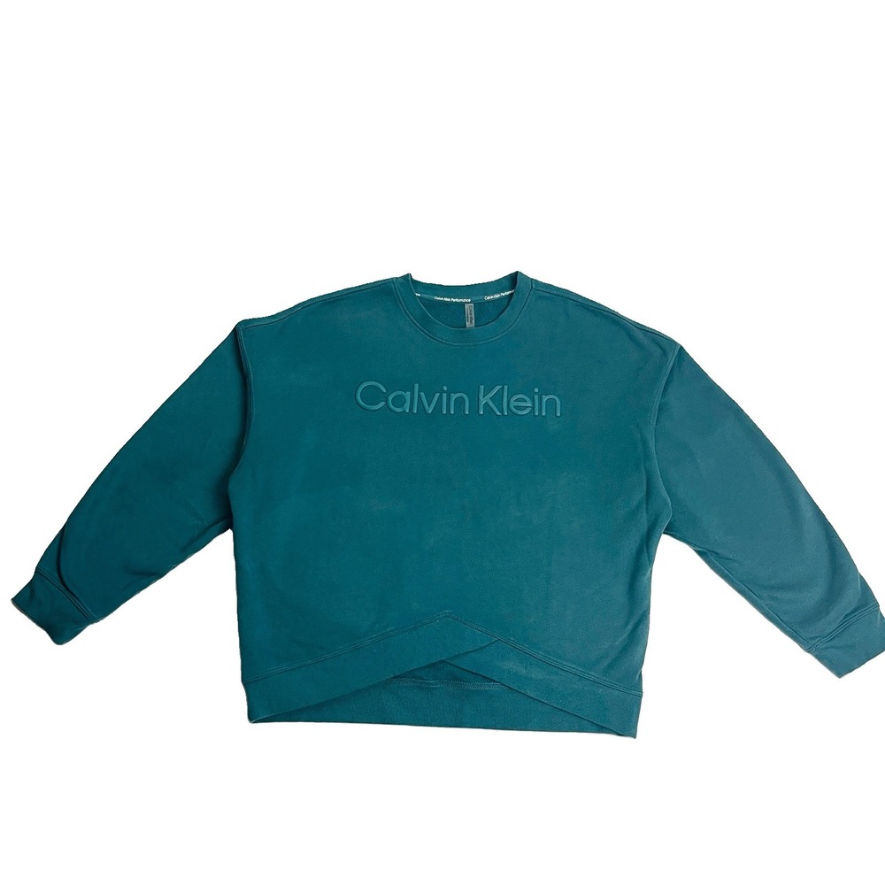 Calvin Klein Performance Women's M Teal Fleece Sweatshirt Crossover Hem Pullover